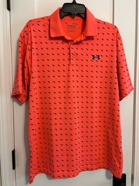 Under Armour Playoff Polo Shirt Mens Large Coral Pink Floral Golf Short Sleeve